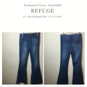 Refuge Hi Waisted Button Fly Flare Jean